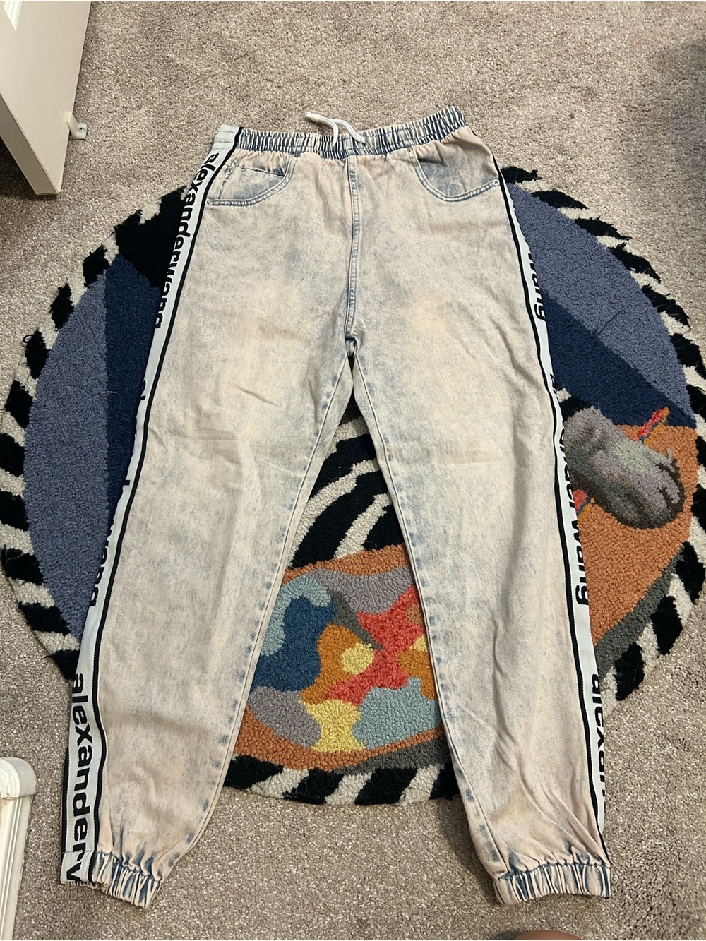 Alexander Wang Logo Tape Acid Wash Denim Jogger Jeans M NWOT
